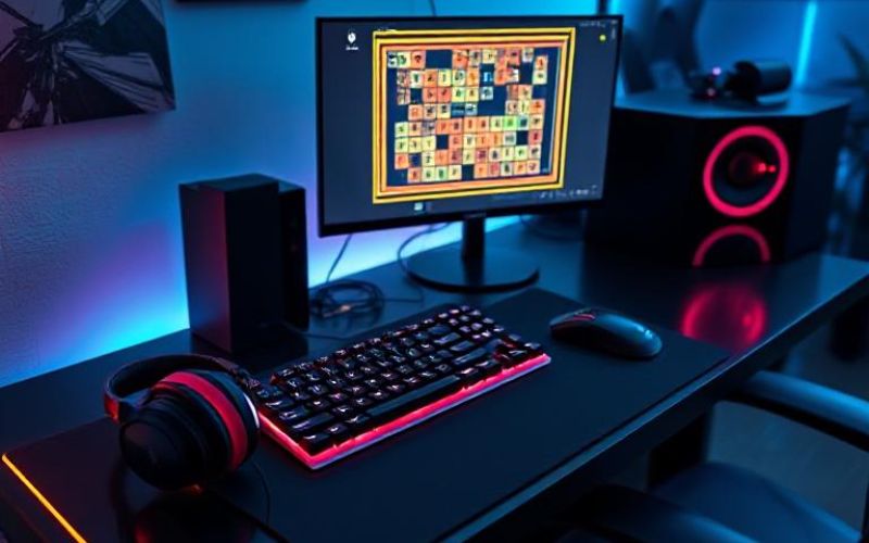 Gaming setup with mouse, keyboard, and headphones